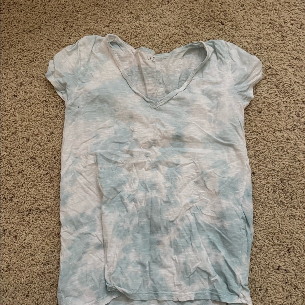 LOFT Light Blue and White Short Sleeve Tee
